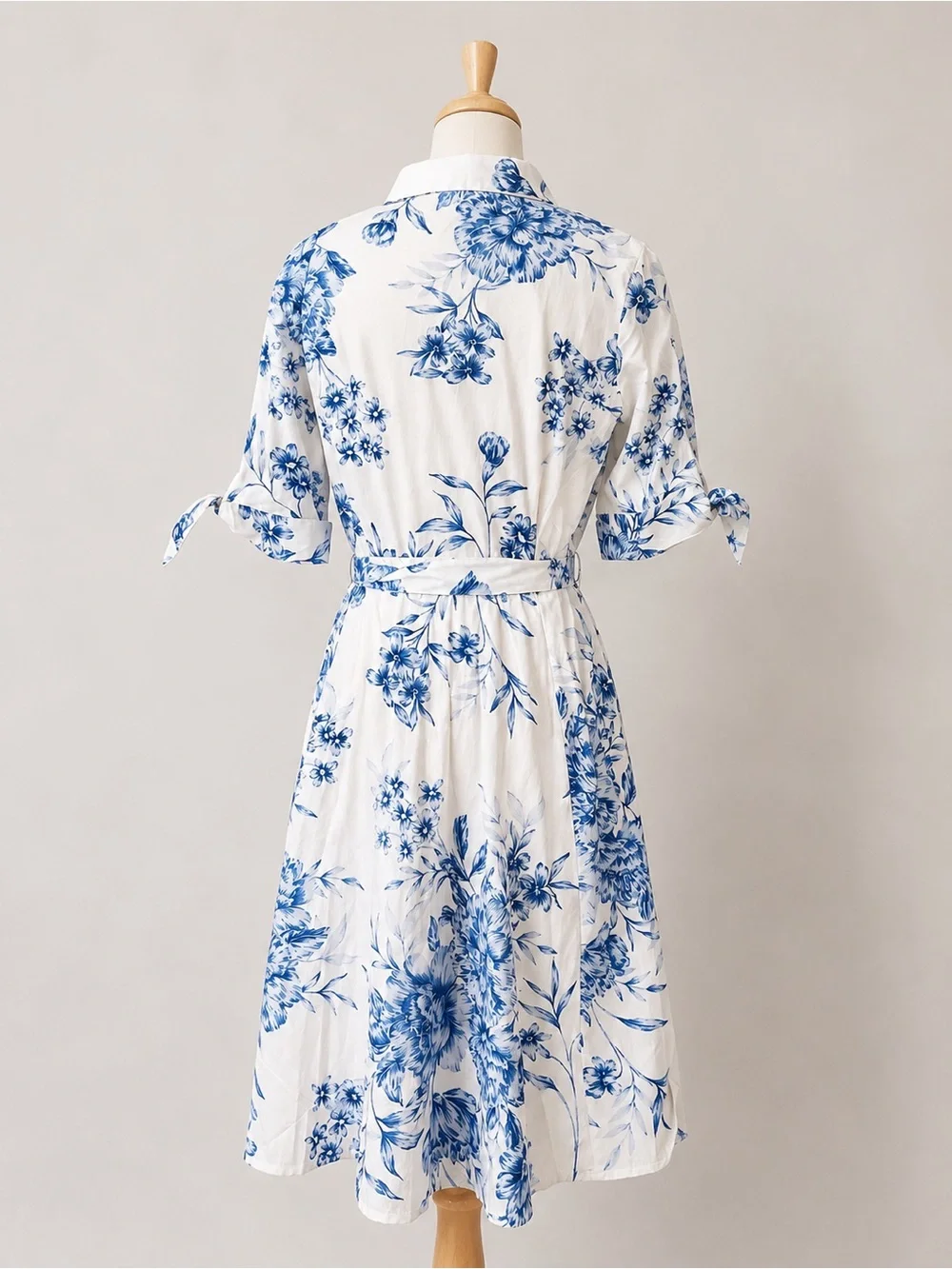Calvin Klein Floral Cotton Midi Dress Blue White Belted Fit & Flare Size 10 NWT - Picture 5 of 15